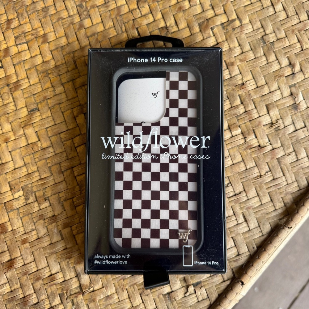Wildflower iPhone 14 Pro Case Brown White Checkered Limited Edition New With Box
